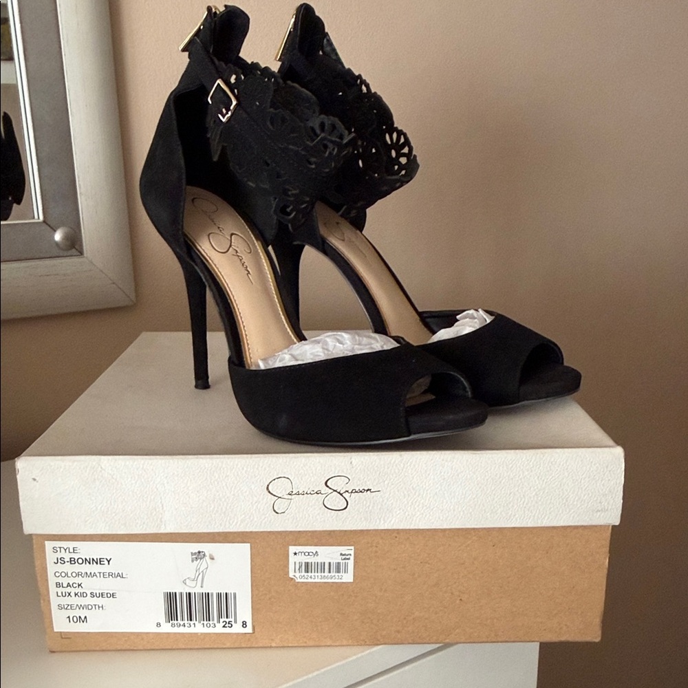 Jessica Simpson Black Peep-Toe Heels